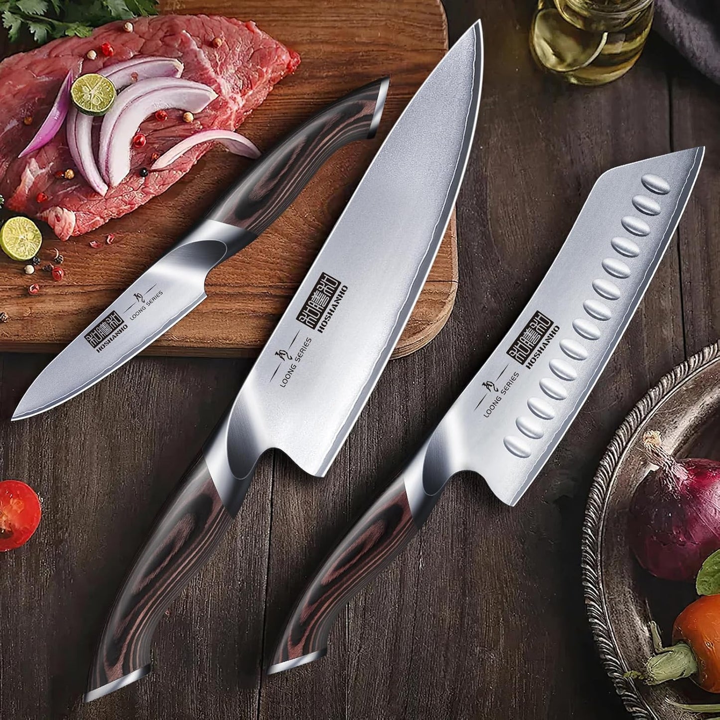 HOSHANHO 16-Piece Knife Set, Japanese High Carbon Stainless Steel Kitchen Knife Set, Ultra Sharp Chef Knife Block Set with Sharpener