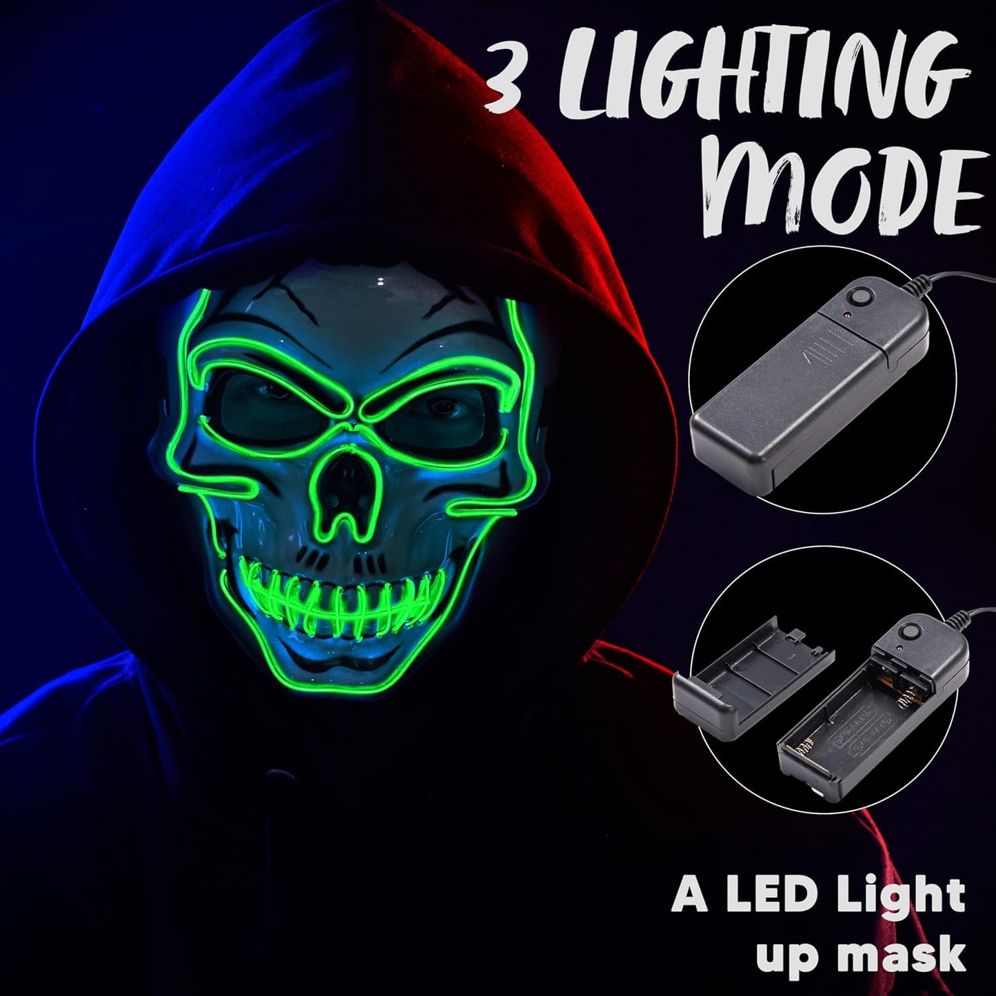 JOYIN Halloween LED Skull Mask with Light Up Gloves, LED Light up Skeleton Mask, Scary Glow in The Dark Mask for Kids Adult Halloween Cosplay Costumes Accessory Party Dress Up Props