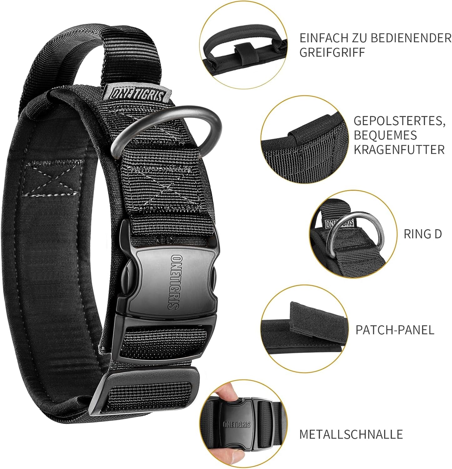 OneTigris Tactical Dog Collars with Handle,Military Dog Collar for Large Dog,Adjustable Nylon Collar German Shepherd Collar with Heavy Duty Metal Buckle for Dog Training and Walking (M, Orange)
