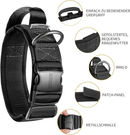 OneTigris Tactical Dog Collars with Handle,Military Dog Collar for Large Dog,Adjustable Nylon Collar German Shepherd Collar with Heavy Duty Metal Buckle for Dog Training and Walking (M, Orange)