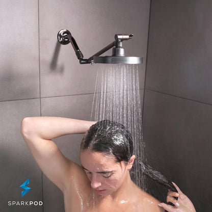 SparkPod Shower Head - High Pressure Rain - Premium Quality Luxury Design - 1-Min Install - Easy Clean Adjustable Replacement for Your Bathroom Shower Heads (Luxury Polished Chrome, 6 Inch Round)
