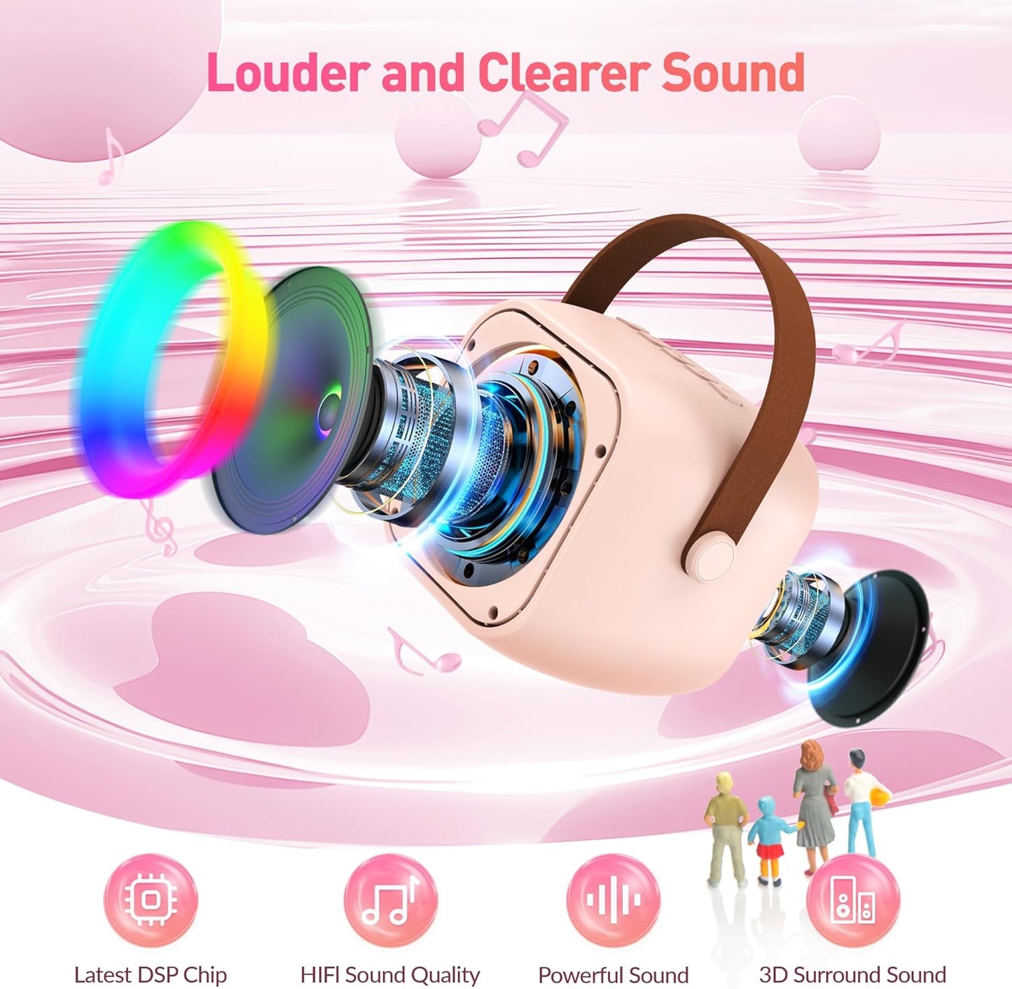 Mini Karaoke Machine：Portable Bluetooth Karaoke Microphone Singing Speaker with 2 Wireless Mic and Light Kids Adults,Christmas Birthday Gifts for Girls Boys Family Home Party(Green)