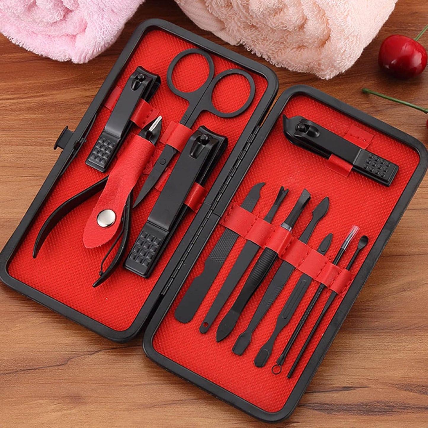 Manicure Set Nail Clippers Pedicure Kit -7PCS Stainless Steel Manicure Kit, Professional Grooming Kits, Nail Care Tools with Luxurious Travel Leather Case Gift Box (7, Black)