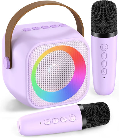 Mini Karaoke Machine for Kids Adults：Portable Bluetooth Karaoke Speaker with 2 Wireless Microphones and Lights for Home Party, Christmas Birthday Gifts for 4-12+ Years Old Girls Boys(Yellow)