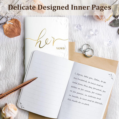 WEMATE Vow Books His and Hers,Wedding Vow Book with Gold Foil and 2 Pens, Wedding Essentials, Beautiful Wedding Present Stuff - Brown and Apricot