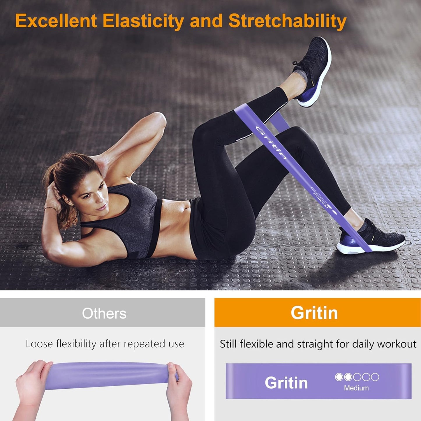 Gritin Resistance Bands, Set of 5 Skin-Friendly Resistance Fitness Exercise Loop Bands with 5 Different Strength Levels - Travel Carrying Case Included - Ideal for Home, Gym, Yoga, Training