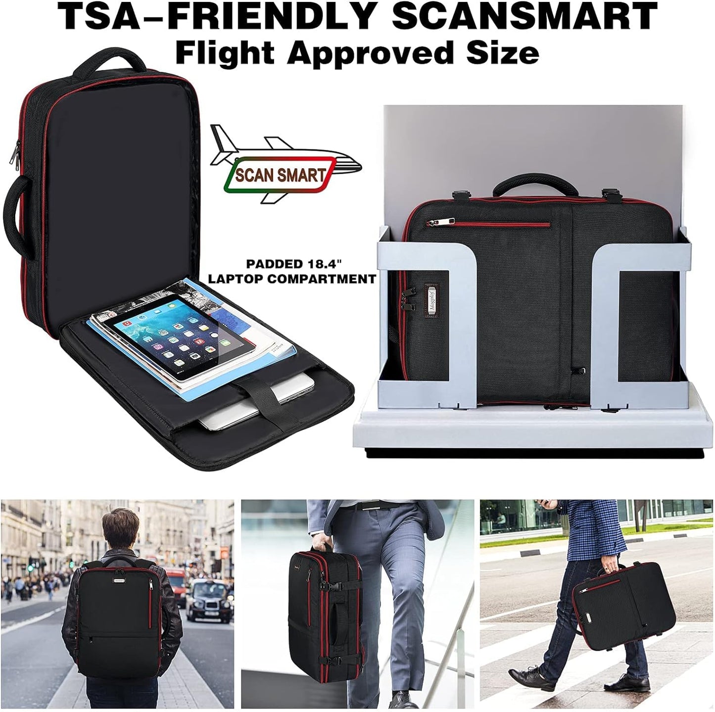 Mogplof Carry on Backpack, Airline Flight Approved Travel Backpack for Men, WOmen 40L Extra Large Expandable Water Resistant Backpack Lightweight Daypack Perfect Fit for 17 17.3 Inch Laptop, Black