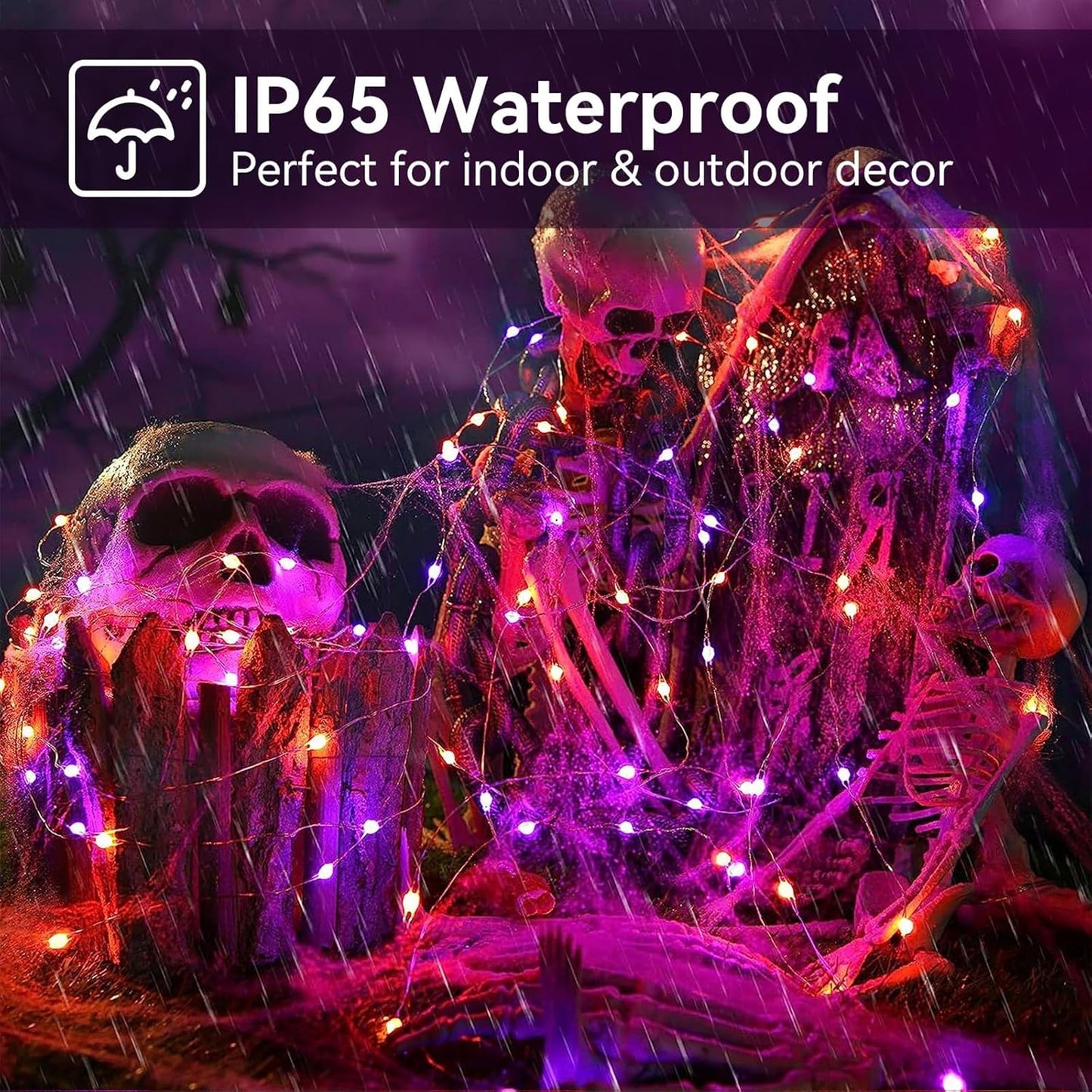 Fairy Lights Battery Powered 2 Pack Halloween Lights 8 Lighting Modes Waterproof Twinkle String Lights, Copper Wire Lights with Remote Control for Halloween Indoor Garden Party Decor (Orange&Purple)