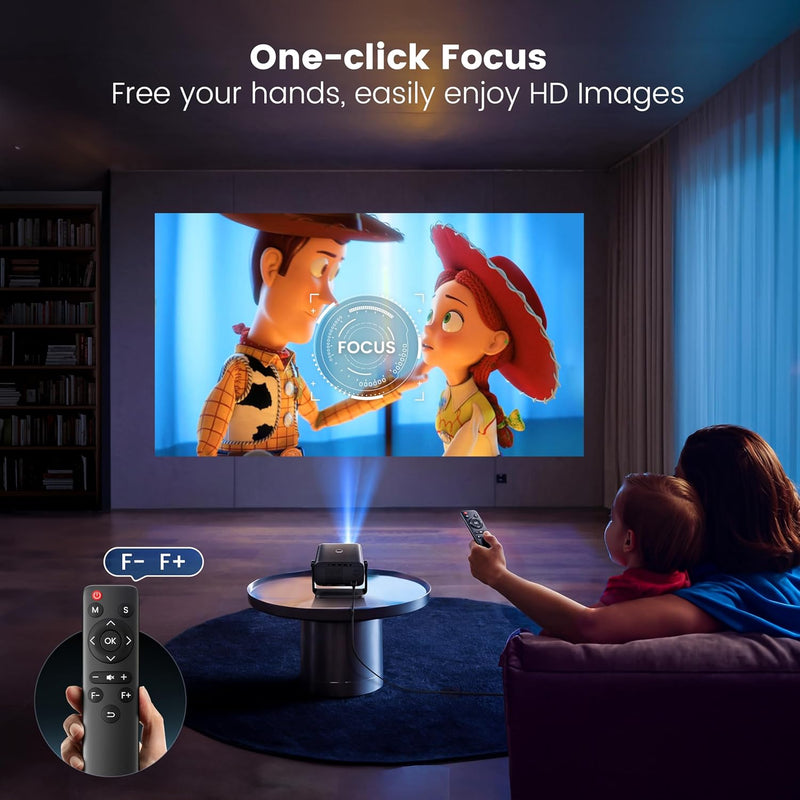 Projector with Auto Keystone/Electric Focus, PUTRIMS 1080P S28 Mini Projector WiFi and Bluetooth, Portable Projector 145°Adjustable Stand 50% Zoom 200" Screen for Phone/TV Stick/PS5/USB