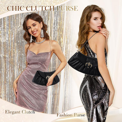 VX VONXURY Clutch Purse for Women Elegant Pleated Evening Bag with Chain Strap for Wedding Party Dating - PuriLite