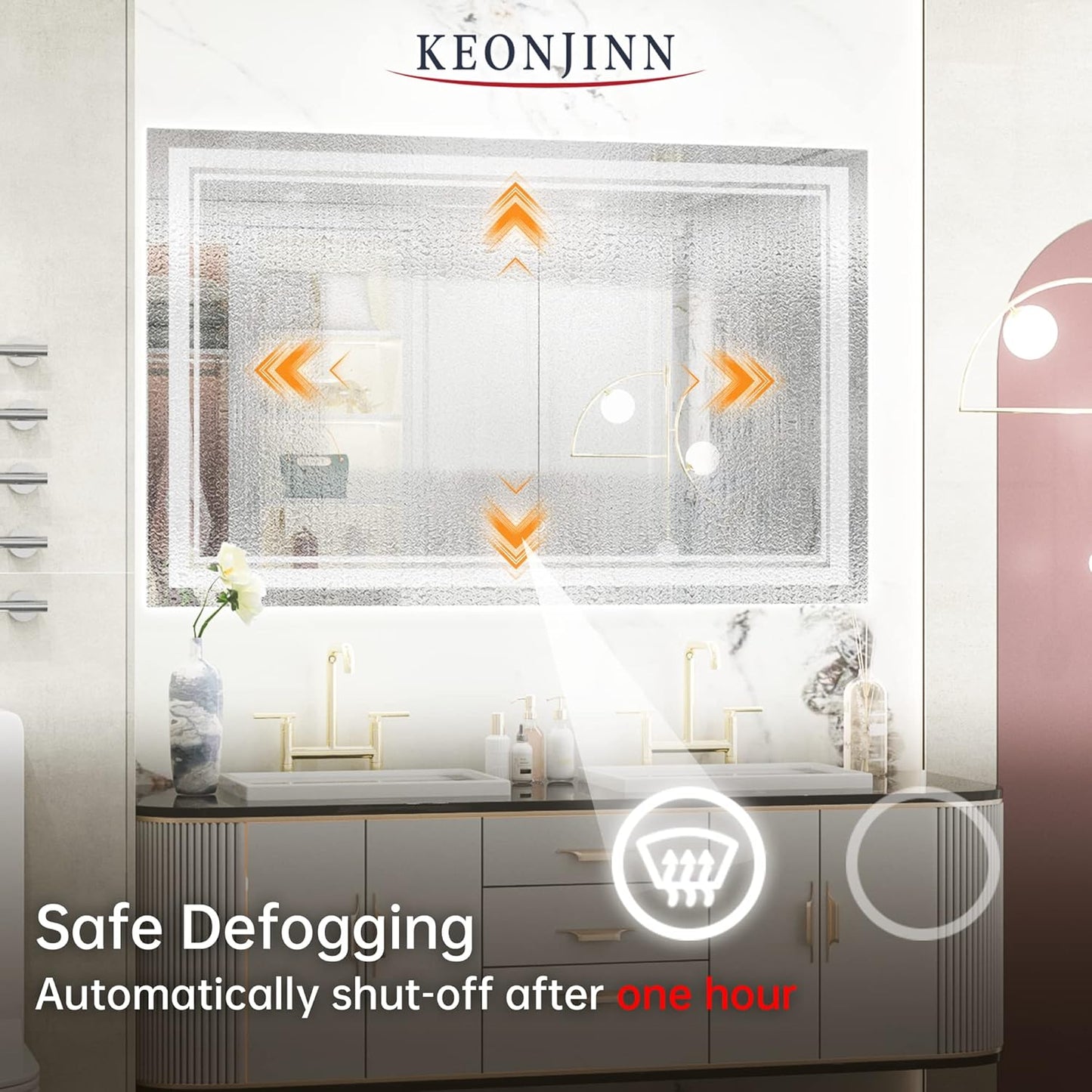 Keonjinn 40 x 24 Inch LED Mirror, Bathroom Mirror with Lights, LED Vanity Mirror, Wall Mounted Anti-Fog Dimmable Lighted Makeup Mirror for Bedroom, IP54 Waterproof (Horizontal/Vertical)