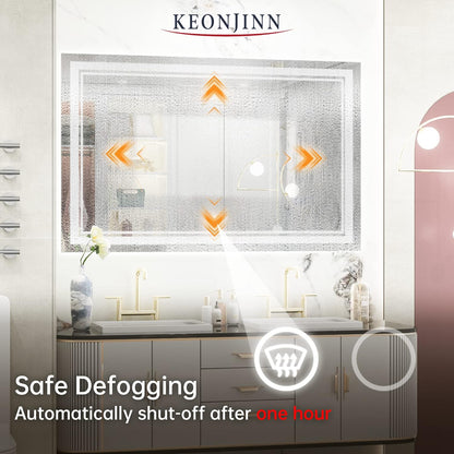 Keonjinn 40 x 24 Inch LED Mirror, Bathroom Mirror with Lights, LED Vanity Mirror, Wall Mounted Anti-Fog Dimmable Lighted Makeup Mirror for Bedroom, IP54 Waterproof (Horizontal/Vertical)