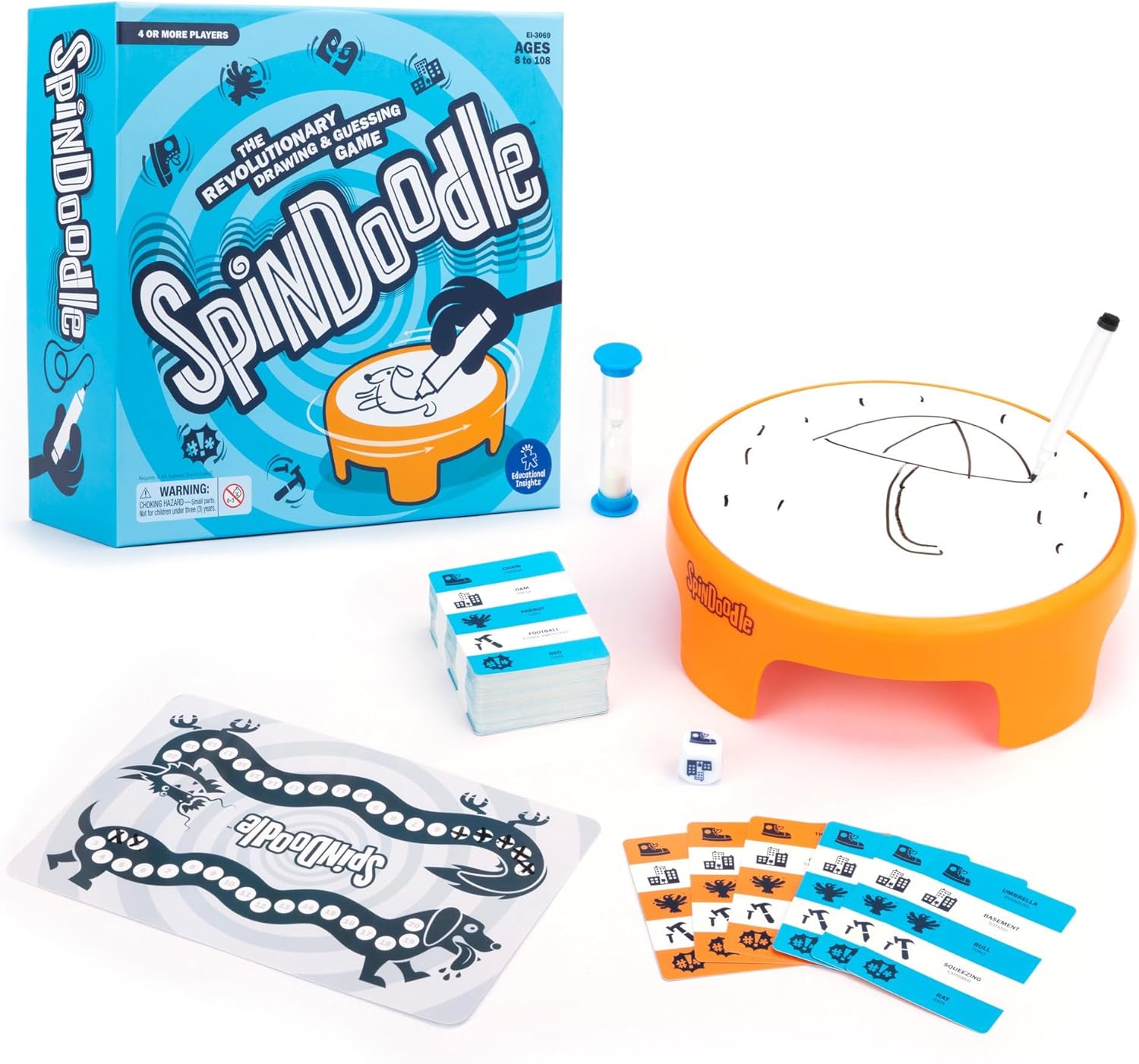 Spinning Drawing Party Game for Family and Friends – Quick Sketch Guessing Game with Timer, 100 Clue Cards, 4-Speed Spinner, for Ages 8+ (4+ Players) - PuriLite