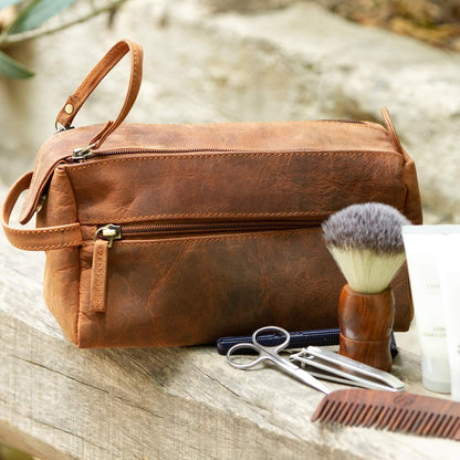 Genuine Leather Travel Toiletry Bag - Hygiene Organizer Dopp Kit by Rustic Town