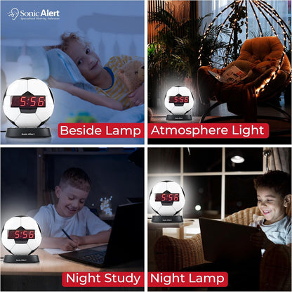 Sonic Alert Baseball Alarm Clock Nightlight for Heavy Sleepers - Loud & Compact Alarm Clock for Bedroom - Battery Backup & Full Range Dimmer - Easy to Set Digital Alarm Clock for Kids - AUX Connection
