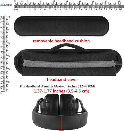 Geekria Hook and Loop Headband Cover + Pad Set, Protector with Zipper Closure Compatible with Medium Sized Headphones, Easy DIY Installation (Protein Leather/Black)