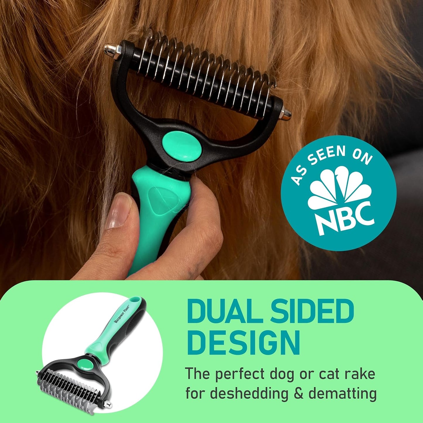 Maxpower Planet Pet Grooming Brush - Double Sided Shedding, Dematting - Undercoat Rake for Dogs - Dog Grooming Brush - Deshedding Brush for Dogs - Dog Brush, Cat Brush, Reduce Shedding by 95%, Black