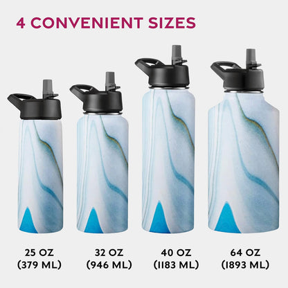 FineDine Water Bottle - Stainless Steel Insulated Water Bottle with Straw Lid, Flip Lid & Wide-Mouth Cap - Keeps Hot and Cold - 25 Oz / 739ml - Pure Pearly White