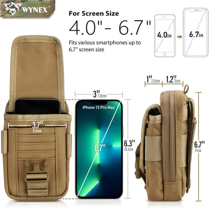 WYNEX Tactical Compass Phone Pouch, Large Molle Smartphone Holster Case Double Capacity Small Utility EDC Pouch with Compass Buckle and Carabiner