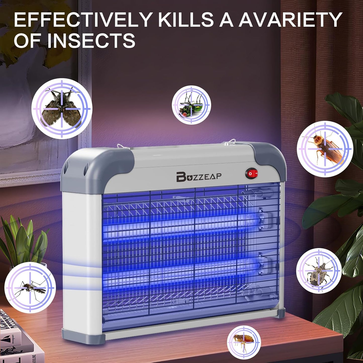 Buzzeap Electronic Indoor Mosquito Killer, Indoor Insect Killer, Fly Killer, Bug Zapper, 2800V Powerful Electric Mosquito Killer - 2 Pieces Extra Replacement Bulbs, Durable Fly Trap