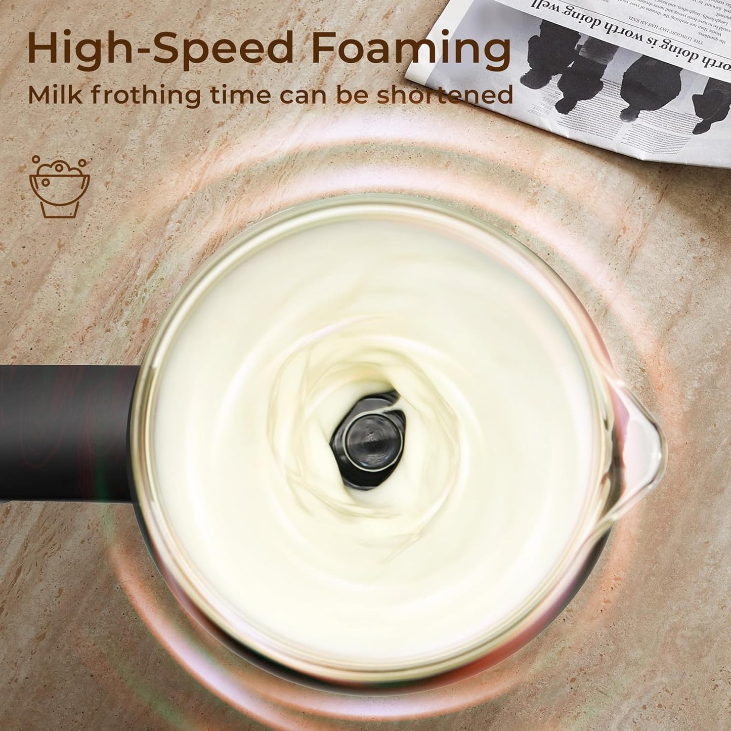 JXXM 6-IN-1 Milk Frother 600 Watts, 22 oz Split Stainless Steel, Hot and Cold Milk Frother for Latte, Macchiato, Cappuccino and Hot Chocolate, Black
