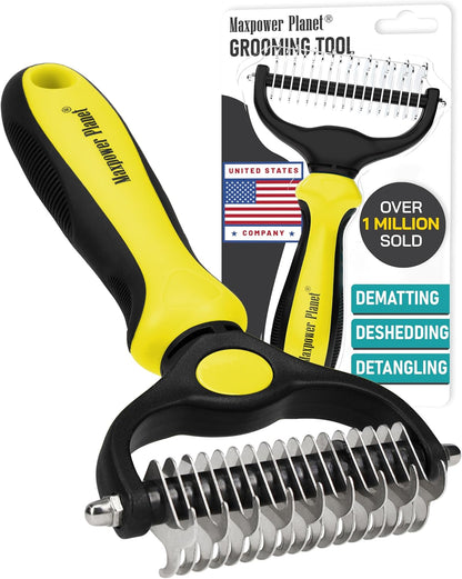 Maxpower Planet Pet Grooming Brush - Double Sided Shedding, Dematting - Undercoat Rake for Dogs - Dog Grooming Brush - Deshedding Brush for Dogs - Dog Brush, Cat Brush, Reduce Shedding by 95%, Black