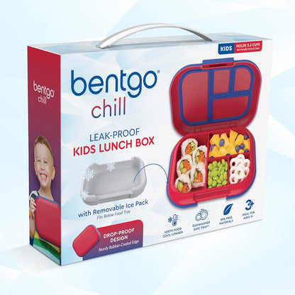 Bentgo Chill Kids Leak-Proof Lunch Box - 4-Compartment Bento Box with Built-In Ice Pack, 3.3 Cup Capacity, PFAS & BPA-Free, Microwave & Dishwasher Safe, Ideal Size for Ages 3 to 7 (Aqua)