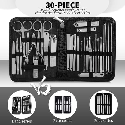 Manicure Set，30 in 1 Mens Set Professional，Nail Clipper for Men，Mens Nail Grooming Kit，Andrea Kit Women，Nail Care Women，with Luxury Leather Bag (Black)