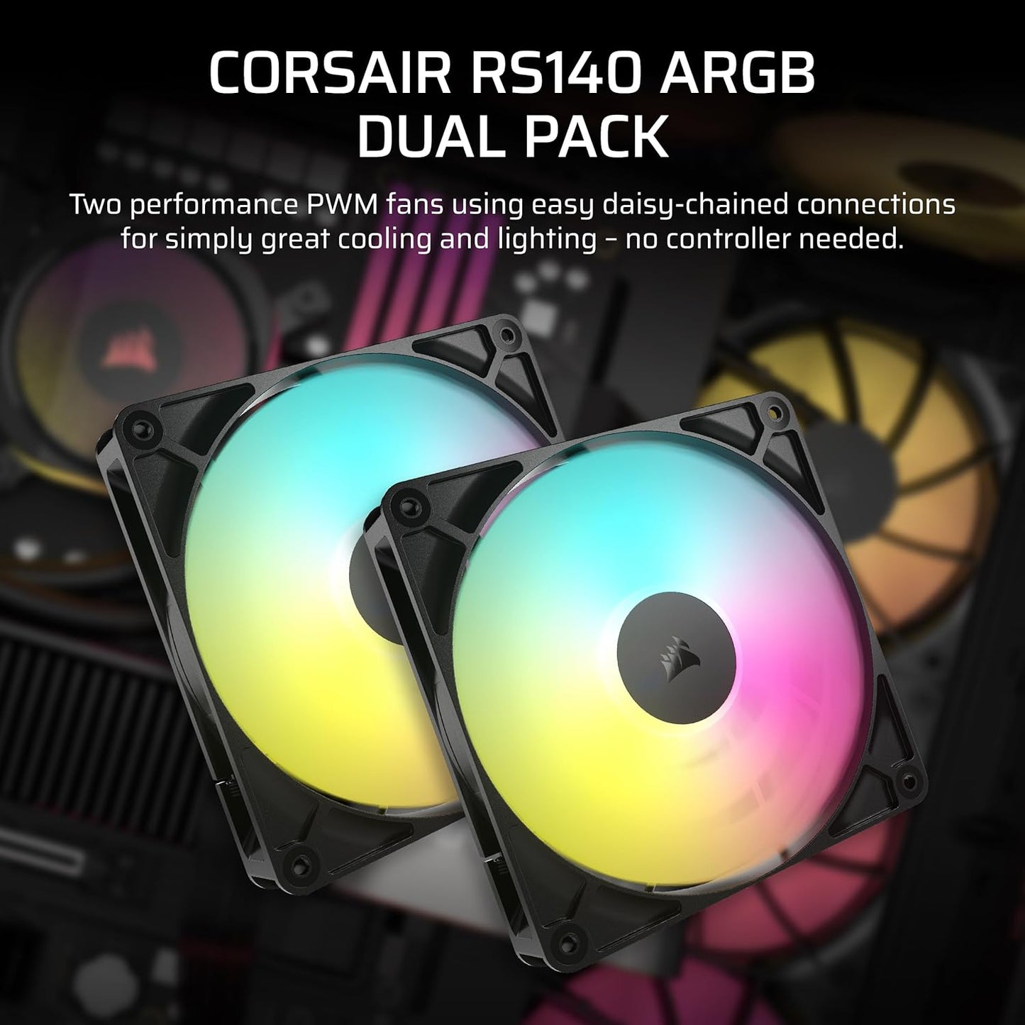 CORSAIR RS120 ARGB 120mm PWM Fan – Daisy-Chain Connection – Low-Noise – Magnetic Dome Bearing – Single Pack – White
