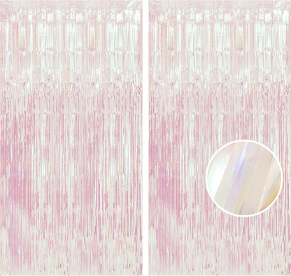 BRAVESHINE Pink Glitter Tinsel Foil Fringe Curtain - 2 Pcs 3.2x8.2 ft Metallic Party Supplies Photo Backdrop for Girl Princess Birthday Unicorn Bachelorette Butterfly Bridal Shower Party Decorations