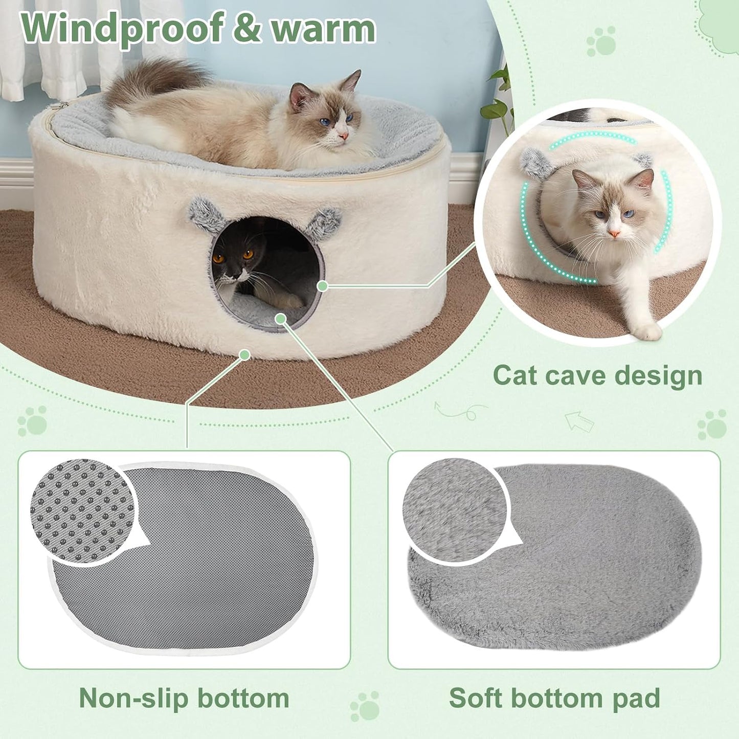 Sunhoo Elevated Cat Bed for Indoor Cats Large Kitty Cave House Enclosed Kitten Hideaway Cute Raised Pet Hammock 2-Storey Fluffy Puppy Hut 23.6 * 17.7 * 10.6in Maison Pour Chat intérieur Cabane