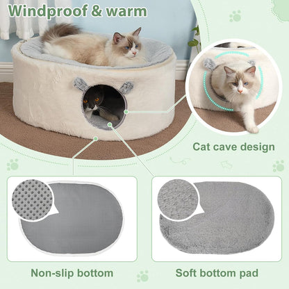 Sunhoo Elevated Cat Bed for Indoor Cats Large Kitty Cave House Enclosed Kitten Hideaway Cute Raised Pet Hammock 2-Storey Fluffy Puppy Hut 23.6 * 17.7 * 10.6in Maison Pour Chat intérieur Cabane