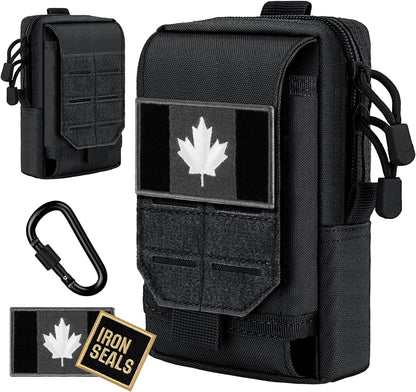 IronSeals Molle Pouch Multi-Purpose Tactical Compact Water-Resistant Utility Pouch with CA Flag Patch and D-Ring Gear Clip