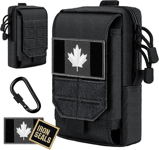 IronSeals Molle Pouch Multi-Purpose Tactical Compact Water-Resistant Utility Pouch with CA Flag Patch and D-Ring Gear Clip