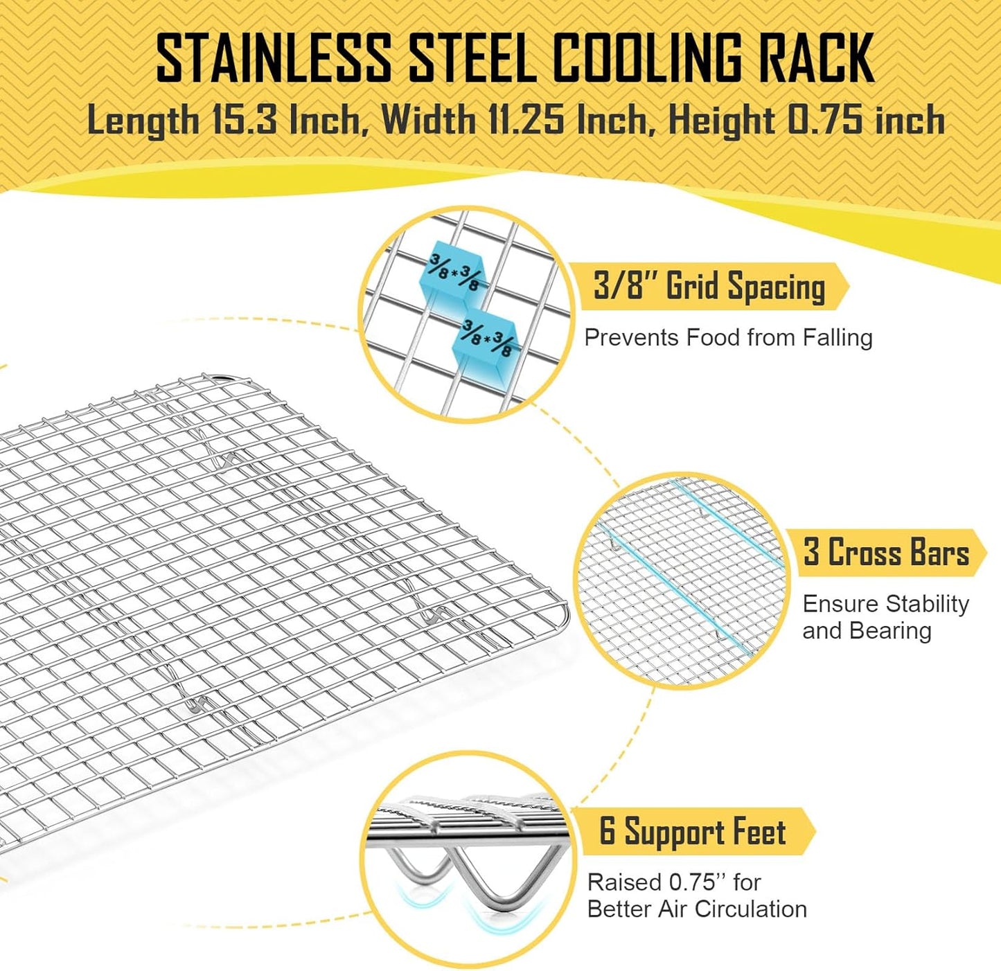 17.5 Inch Baking Sheet Pan with Rack Set, Joyfair Stainless Steel Half Size Oven Cookie Sheet Tray with Cooling Rack, Non-Toxic & Heavy Duty, Mirror Finishes &Easy Cleaning - (1 Pan + 1 Rack)