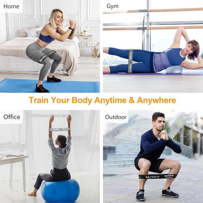 Gritin Resistance Bands, Set of 5 Skin-Friendly Resistance Fitness Exercise Loop Bands with 5 Different Strength Levels - Travel Carrying Case Included - Ideal for Home, Gym, Yoga, Training