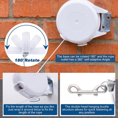 Retractable Dog Tie Out Reel Wall Mounted, White, 49ft