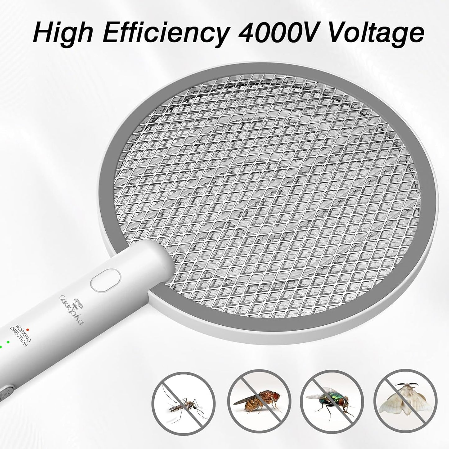 Gooqand Bug Zapper Racket, 2 in 1 Electric Fly Swatte with 3 Layer Safety Mesh, 4000V Fly Zapper with USB Rechargeable, Indoor Outdoor Fly Racket for Bedroom, Kitchen, Camping