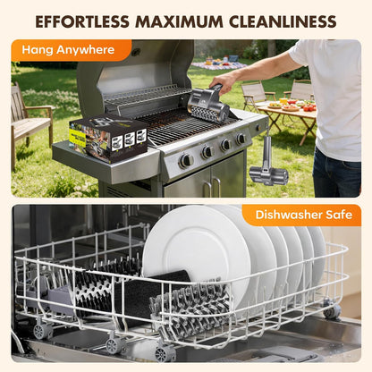Amzany Cordless Electric Grill Brush — Rechargeable BBQ Cleaner with 3 Replaceable Heads, 2-Speed Powerful Motor, 150-Min Runtime, LED Light for Charcoal, Pellet Grills & Griddles