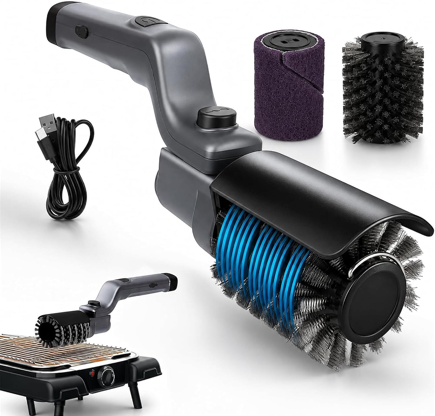 Electric Grill Brush Cordless Rechargeable BBQ Cleaner | 180° Adjustable Head, 2600mah High-Torque Power Rotary, 150Mins Runtime, For Outdoor Barbecue Grates
