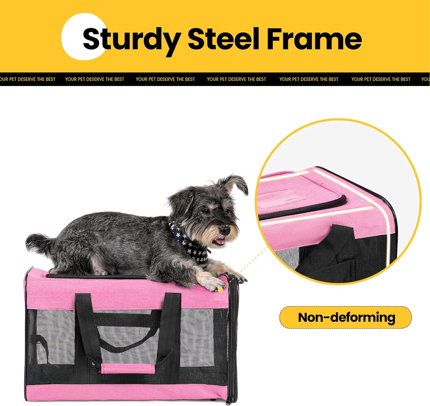 Conlun Cat Carrier Airline Approved, Soft-Sided Dog Carrier with Inner Safety Leash, Pet Transport Carrier for Small-Medium Cats Puppies up to 15 Lbs, Collapsible Travel Kitten Carrier Bag -Black M