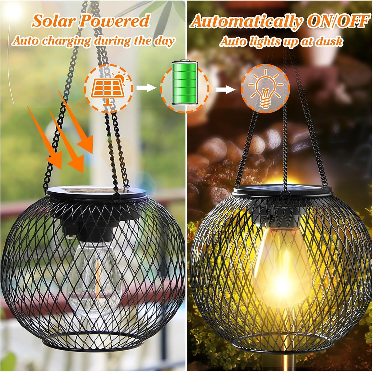 Solar Lanterns Outdoor,Hanging Metal Lanterns,4 Pack,Black Solar Lights Outdoor Waterproof Decorative Hanging Lanterns Christmas Halloween Lights for Yard Garden Patio Pathway Tree