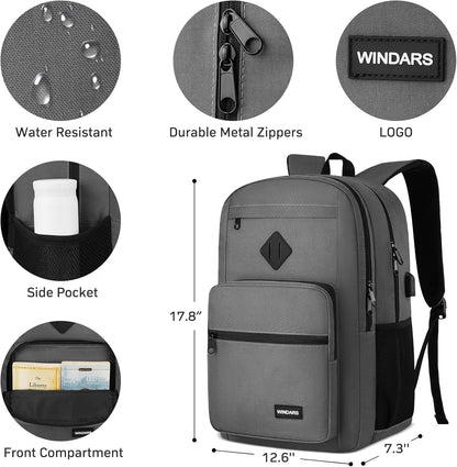 Black Backpack for Men Women, Durable Casual School Backpacks Teens Boys and Girls Classic 15.6 Inch Laptop Bookbag with USB Charger for College High School Work Travel