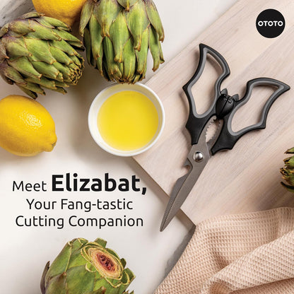 New!! Elizabat Kitchen Scissors by OTOTO - Halloween Goth Cute Bat Kitchen Shears, Gothic Scissors Kitchen Utensils - Spooky Bats Halloween Gifts, Cooking Scissors, Kitchen Gadgets, Goth Gifts