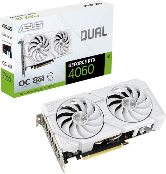 ASUS Dual GeForce RTX 4060 EVO White OC Edition 8GB GDDR6 (PCIe 4.0, 8GB GDDR6, DLSS 3, HDMI 2.1a, DisplayPort 1.4a, Axial-tech Fan Design, 0dB Technology, Dual BIOS, Auto-Extreme Tech) - PuriLite