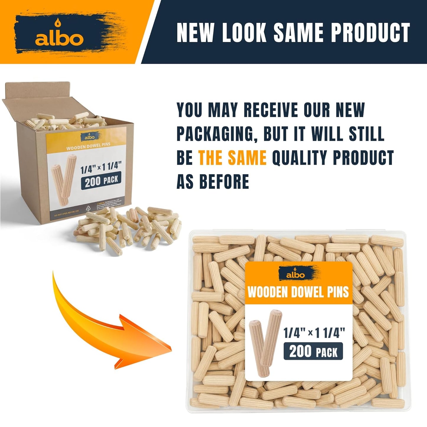 ALBO Wooden Dowel Pins 100 Pack Assorted Sizes 1/2 + 3/8 + 5/16 + 1/4 inch Fluted Wood Dowels Rods Hardwood Crafts Dowel Pegs