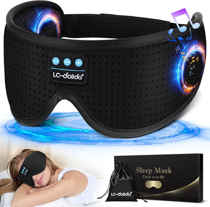 LC-dolida Sleep Headphones, White Noise Bluetooth Sleep Mask 3D Wireless Eye Mask Sleeping Headphones, Sleep Mask with Bluetooth Headphones for Side Sleepers Travel Yoga, Cool Gifts