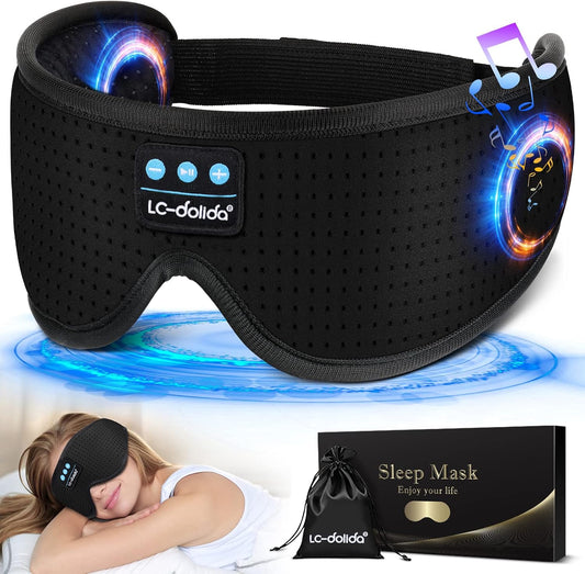 LC-dolida Sleep Headphones, White Noise Bluetooth Sleep Mask 3D Wireless Eye Mask Sleeping Headphones, Sleep Mask with Bluetooth Headphones for Side Sleepers Travel Yoga, Cool Gifts
