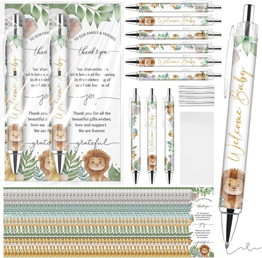 50 Set Baby Shower Favors Gifts for Guests Includes 50 Safari Animal Ballpoint Pens 50 Greeting Thank You Cards 50 Gift Bags Jungle Safari Woodland Baby Shower Party Favors Gender Reveal Guest Prizes
