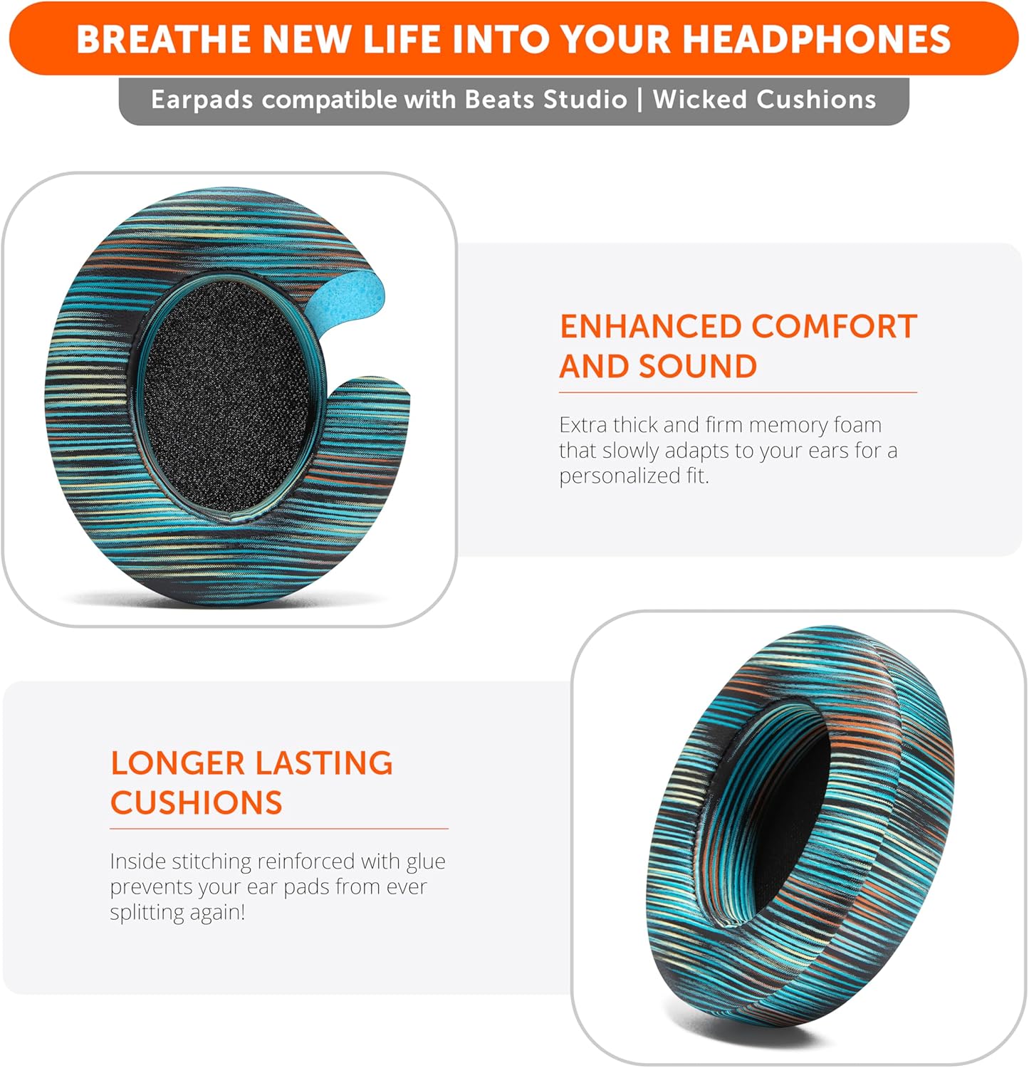 WC Wicked Cushions Replacement Ear Pads for Beats Studio 2 & 3 (B0501, B0500) Wired & Wireless | Does NOT Fit Beats Solo | Softer PU Leather, Enhanced Foam & Stronger Adhesive | Black